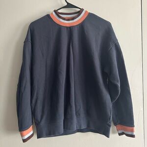 Men's Navy Crewneck Sweatshirt with Orange & Light Blue Trim